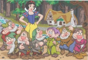 Blanche-Neige, Prof, Joyeux, Grincheux, Atchoum, Dormeur, Timide & Simplet