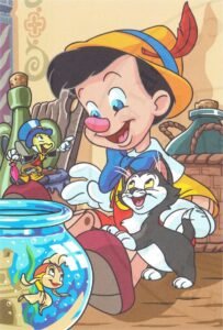 Pinocchio, Figaro, Jiminy Criquet & Cléo