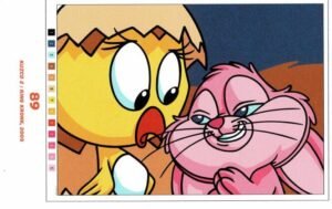 Personnages non identifiés (rose et jaune)